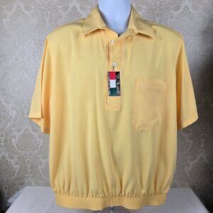 D-'Accord Sz Large Yellow Short Sleeve Shirt Buttons Halfway Elastic Banded NWT